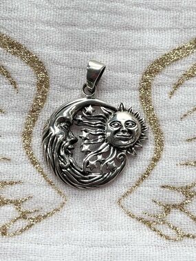 Sterling Silver Sun Star and Moon Pendant
